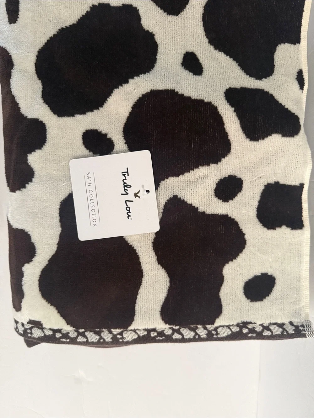 NWT Truly Lou 6 Piece 100% Cotton Bath Towel Set Brown & Cream Cow Animal Print